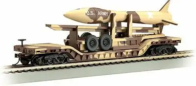 Bachmann 71397 N Scale Silver Series(R) Depressed-Center Flatcar - Ready to Run -- United States Army w/Missile (Desert Tan)