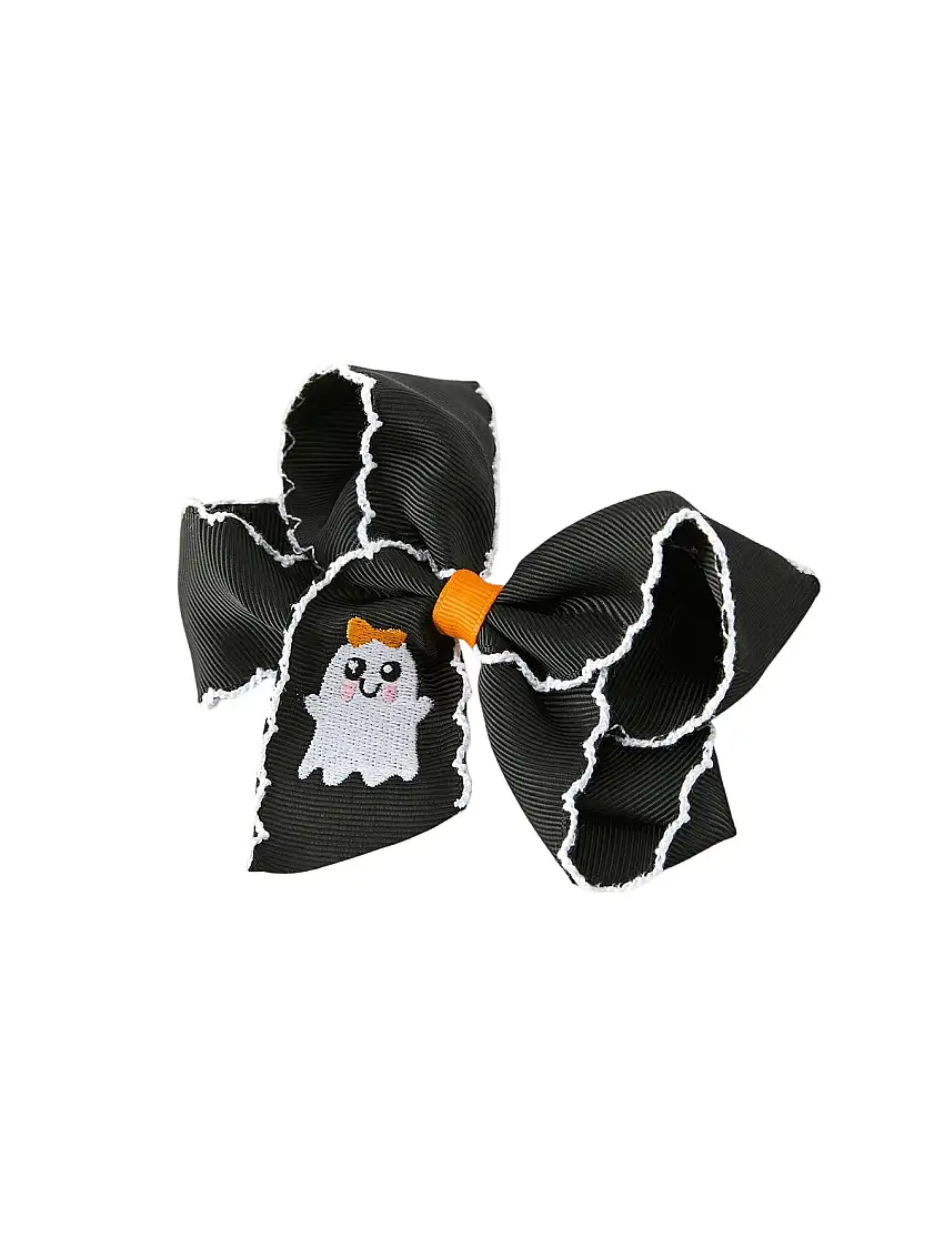 Halloween Ghost Embroidered Black Bow Hairpin