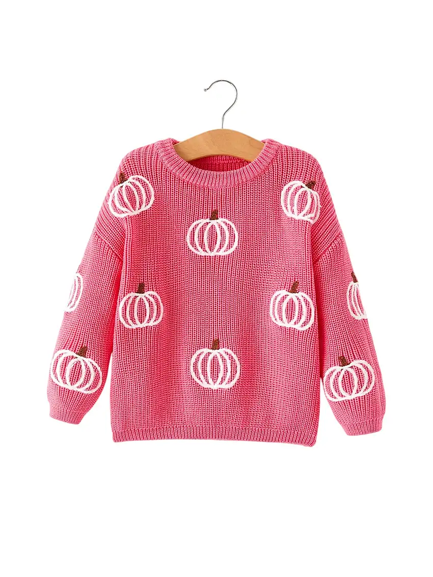 Fall Girls Thanksgiving Halloween Pumpkin Pink Pullover Sweater