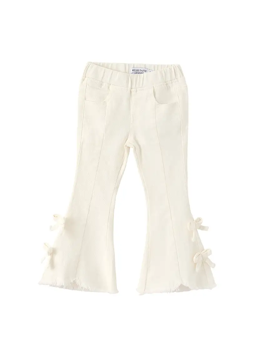 Christmas Charming White Bell Bottom Pants With Cute Bows