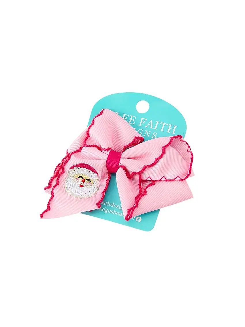 Christmas Santa Claus Pink Bow 4.1 Inch Hairpin