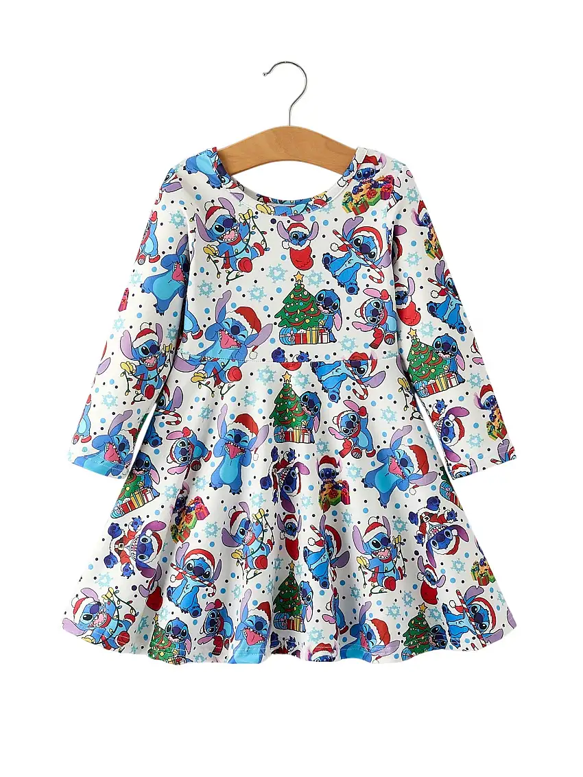 Cute Christmas Tree Character Print Girls Dress