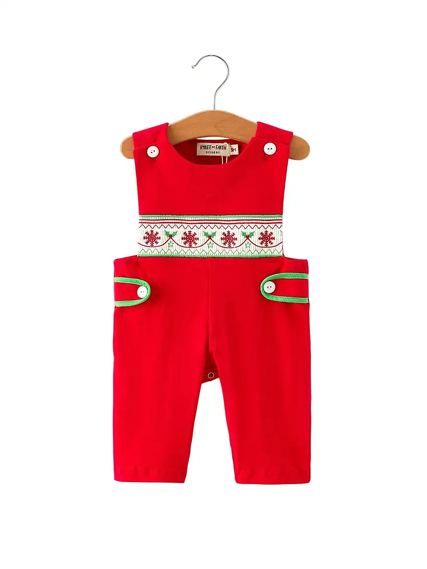 Christmas Red & Green Smock Embroidery Baby Boys Romper