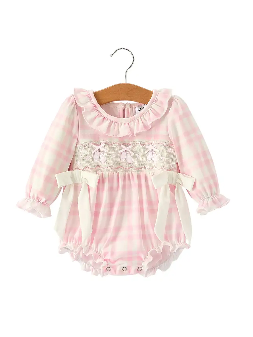 Christmas Pink Cute Bow Plaid Baby Romper: Soft And Comfortable