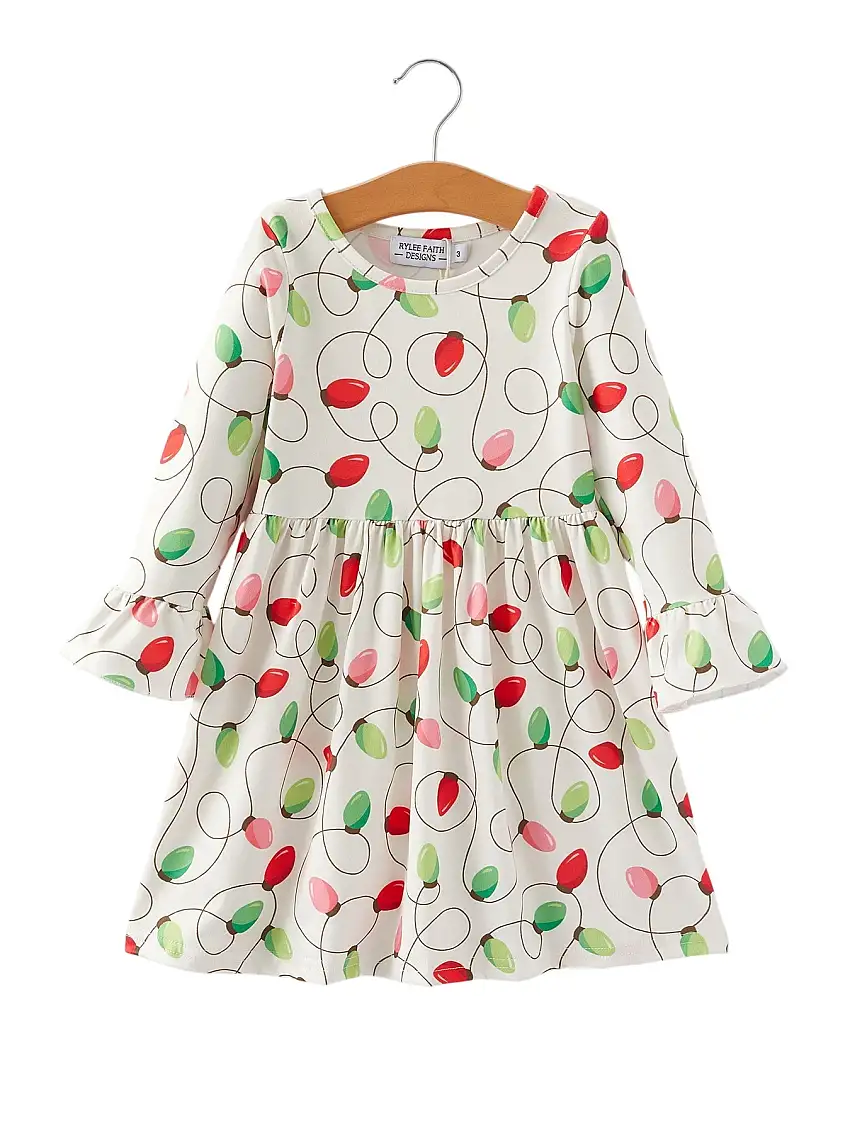 Christmas Lights Print Girls Dress