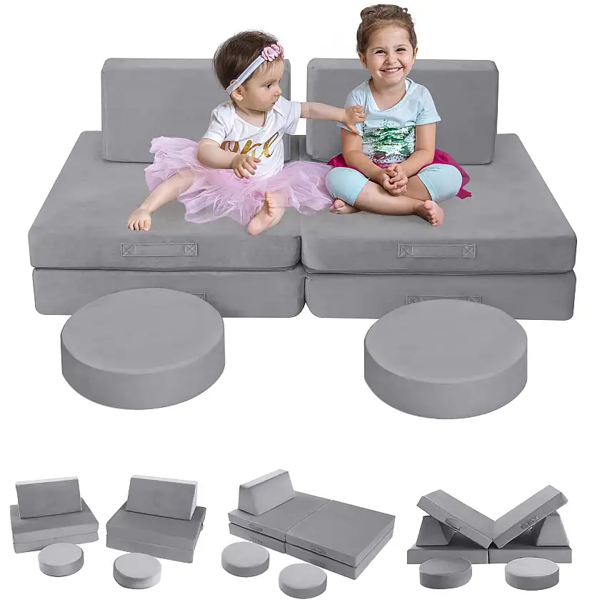 8-piece Kids Play Couch Solid Color