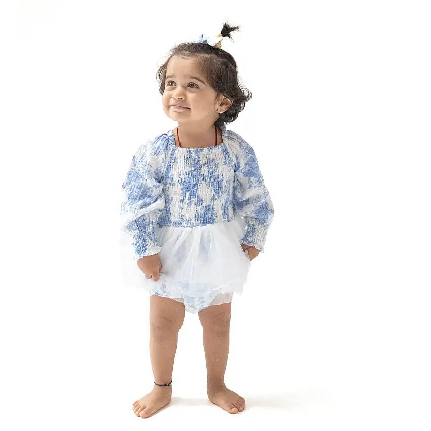Long Sleeve Smocked Bubble With Tutu