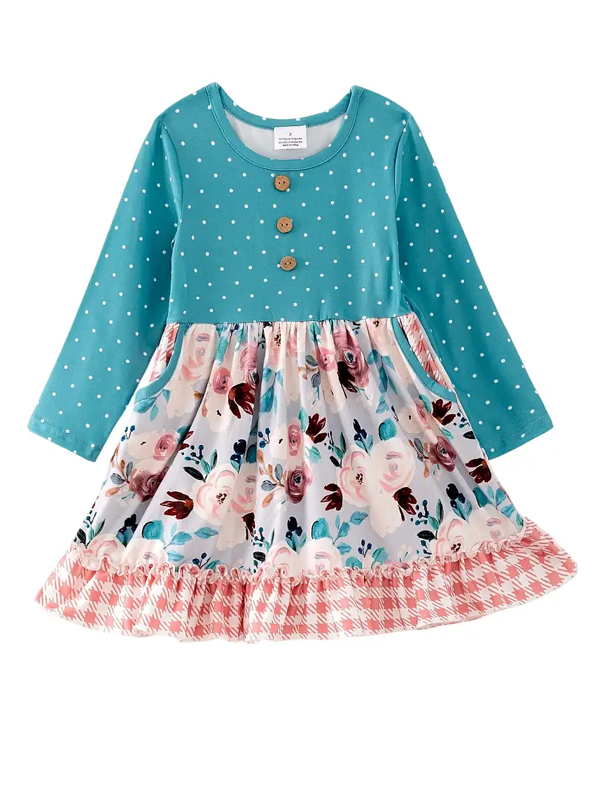 Girls Christmas Floral Print Dress