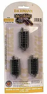 Bachmann 44832 N Scale Curved Track w/Nickel Silver Rail & Gray Roadbed - E-Z Track(R) -- 12-1/2" Radius Quarter Section pkg(6)