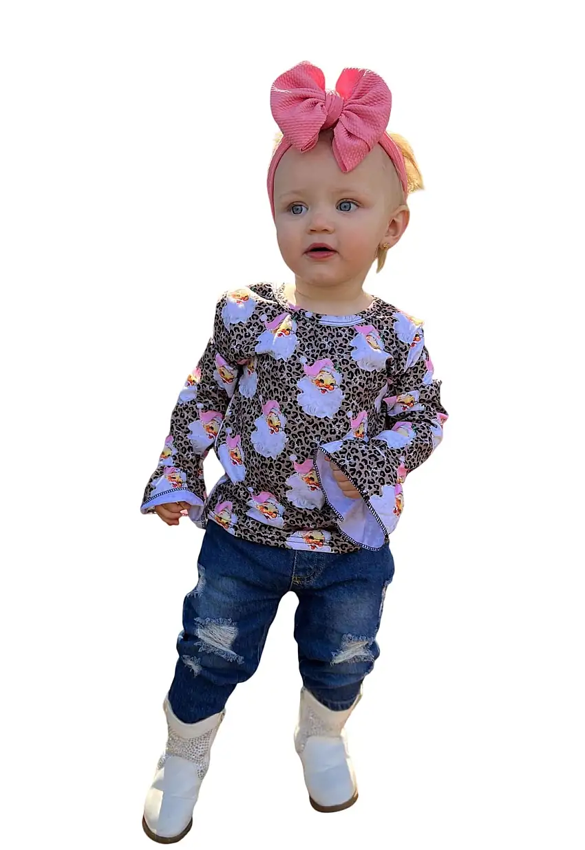 Leopard Santa Bell Sleeve Top