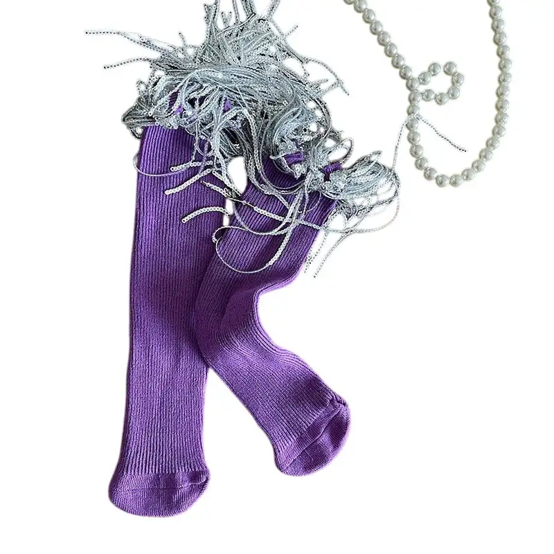 Sequin Tassle Socks- Purple