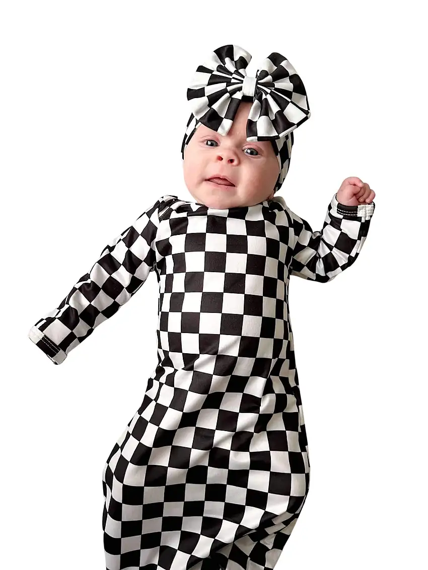 Checkered Knotted Gown And Headband Set