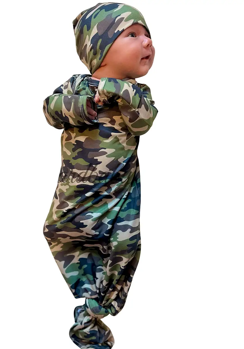 Camo Knotted Gown And Hat Set