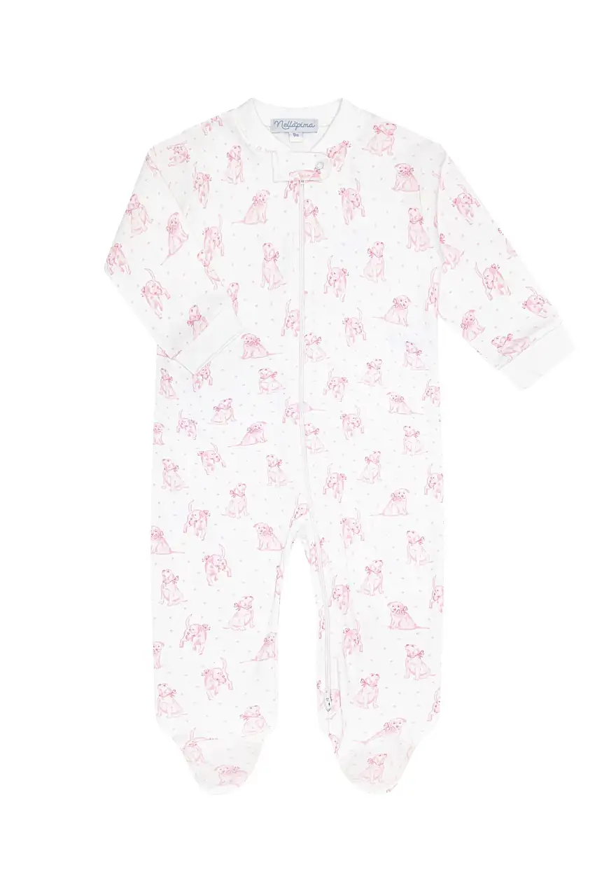 Pink Puppy Love Print Zipper Footie