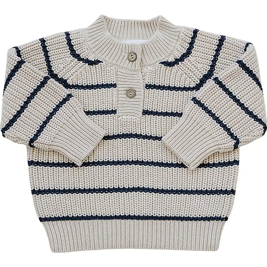 Stripe Button Knit Sweater