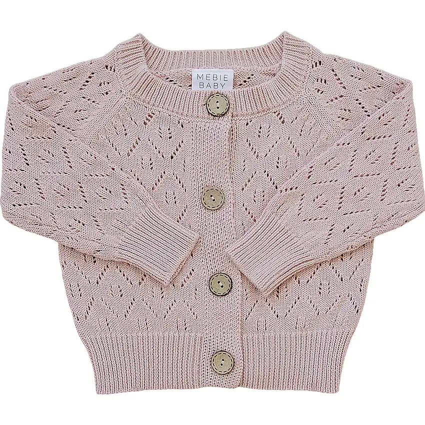 Pink Pointelle Button Down Cardigan