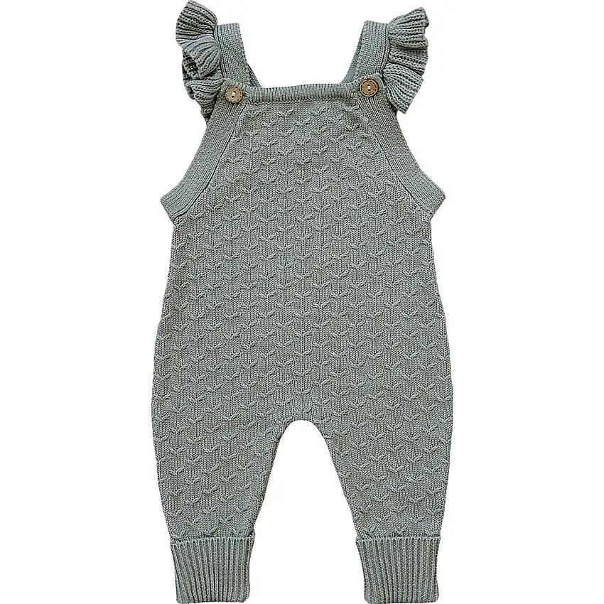 Green Ruffle Knit Overalls