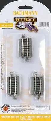 Bachmann 44831 N Scale Curved Track w/Nickel Silver Rail & Gray Roadbed - E-Z Track(R) -- 11-1/4" Radius Quarter Section pkg(6)
