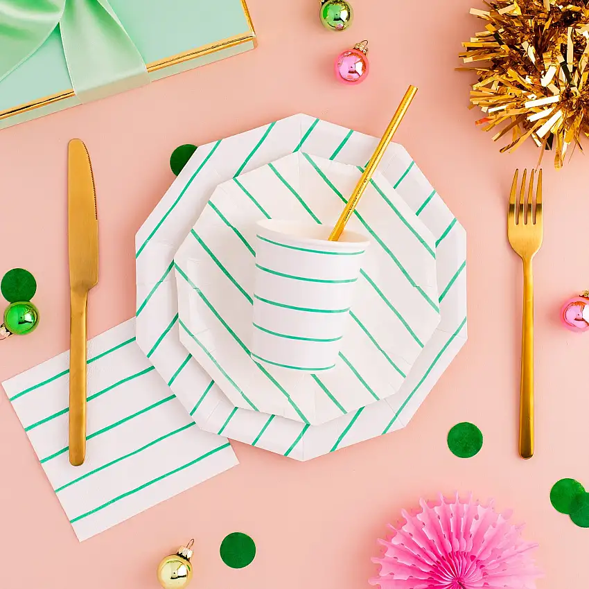 Aqua Green Striped Paper Cups