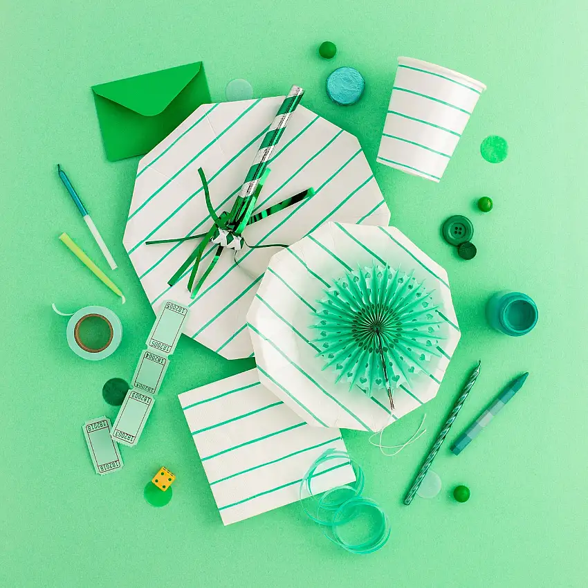 Aqua Green Striped Paper Plates
