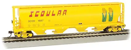 Bachmann 19104 HO Scale Canadian Cylindrical 4-Bay Grain Hopper - Ready to Run - Silver Series(R) -- Scoular Grain #1687 (yellow)
