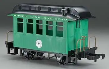 Bachmann 97093 G Scale Wood Coach - Ready to Run - Li'l Big Haulers -- Short Line Railroad (green, black)
