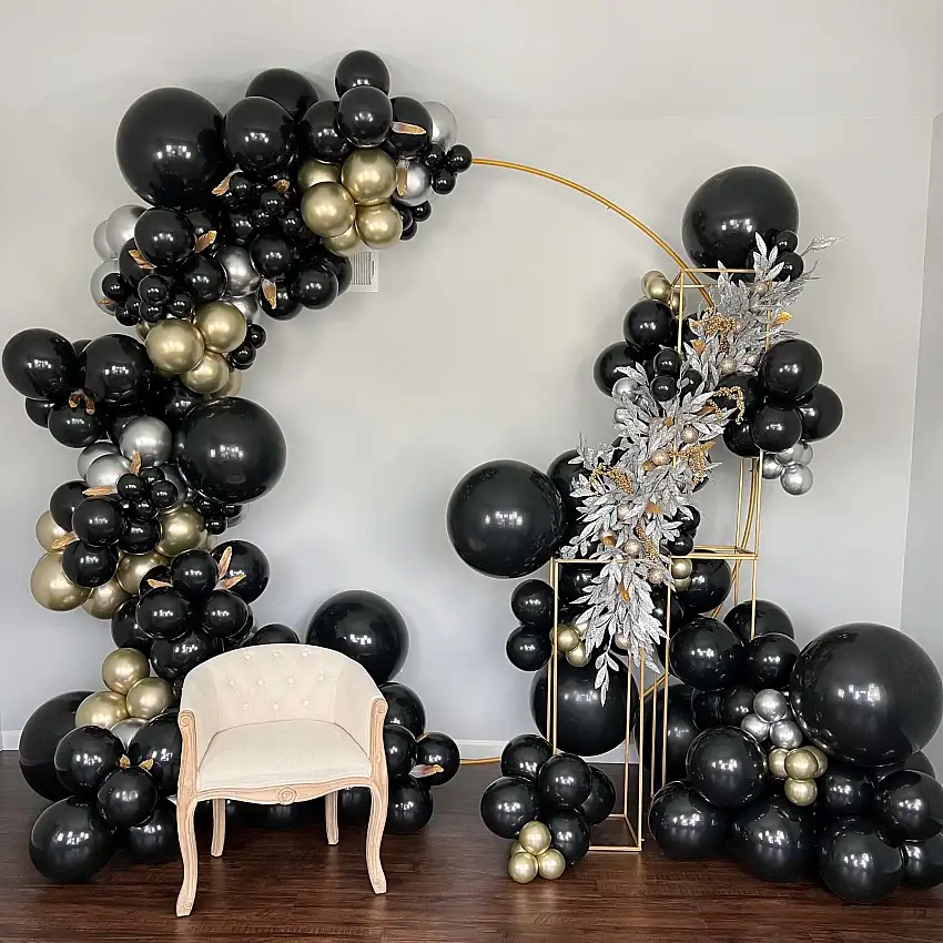 Black, Gold & Silver Balloon Garland Kit