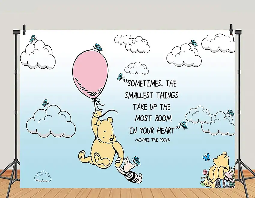 Classic Winnie The Pooh Backdrop With Pink Or Blue Balloon – 5x7