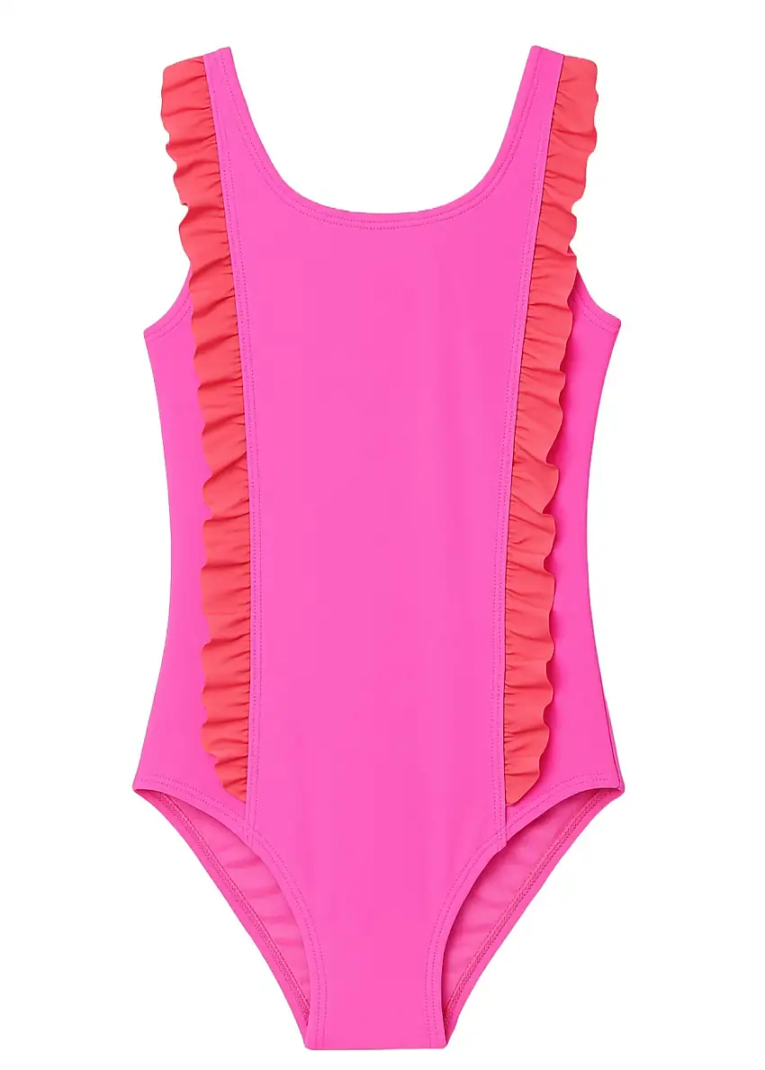 Neon Pink & Red Ruffle Swimsuit