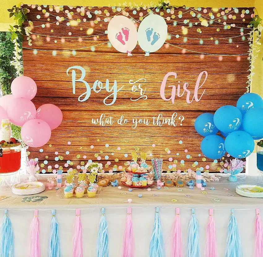 Gender Reveal Vinyl Wood Backdrop