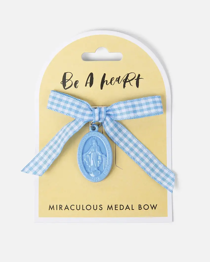 Miraculous Medal Blue Gingham Petite Bow