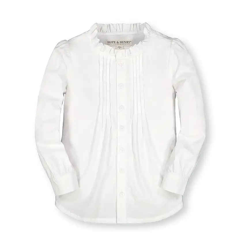 Ruffle Neck Organic Blouse With Pintucks - Baby