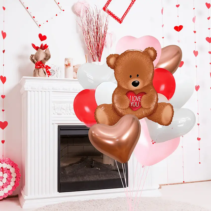 Teddy Bear Heart Balloon Bouquet