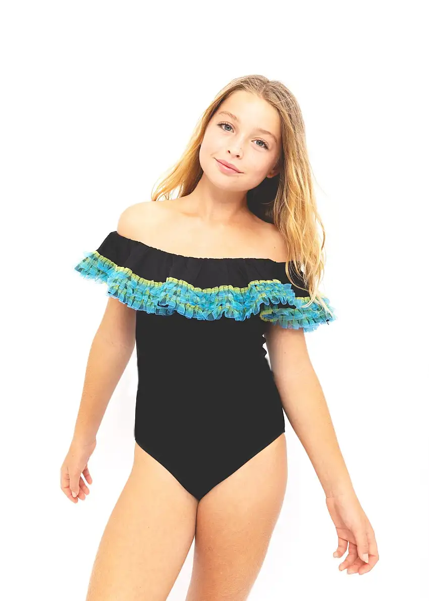 Black Swimsuit With Anemone