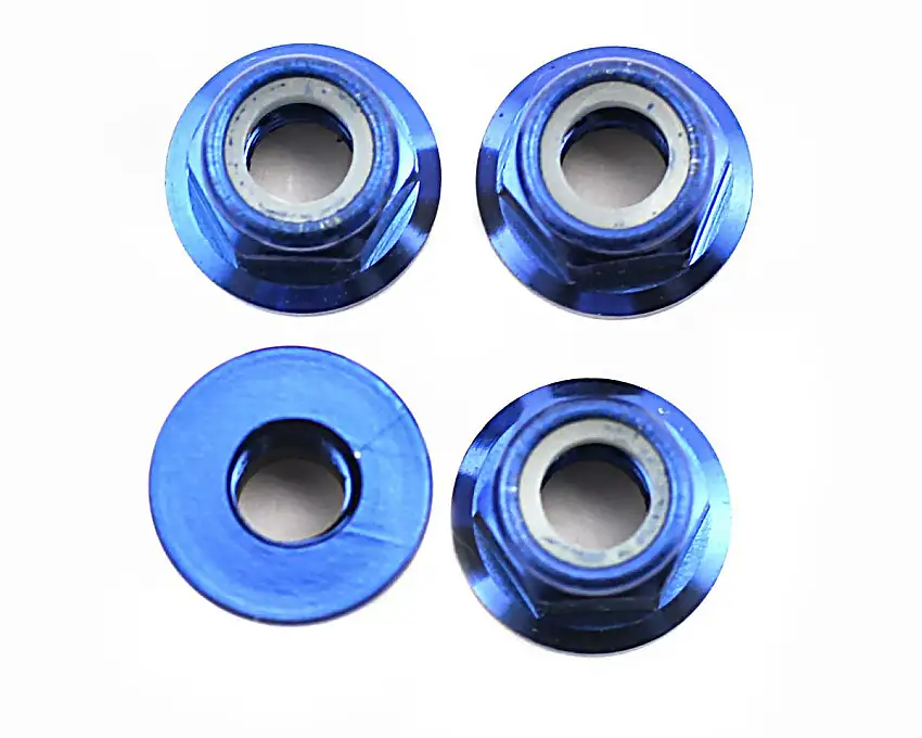 Traxxas Nuts, 5mm flanged nylon locking (aluminum, blue-anodized) (4)